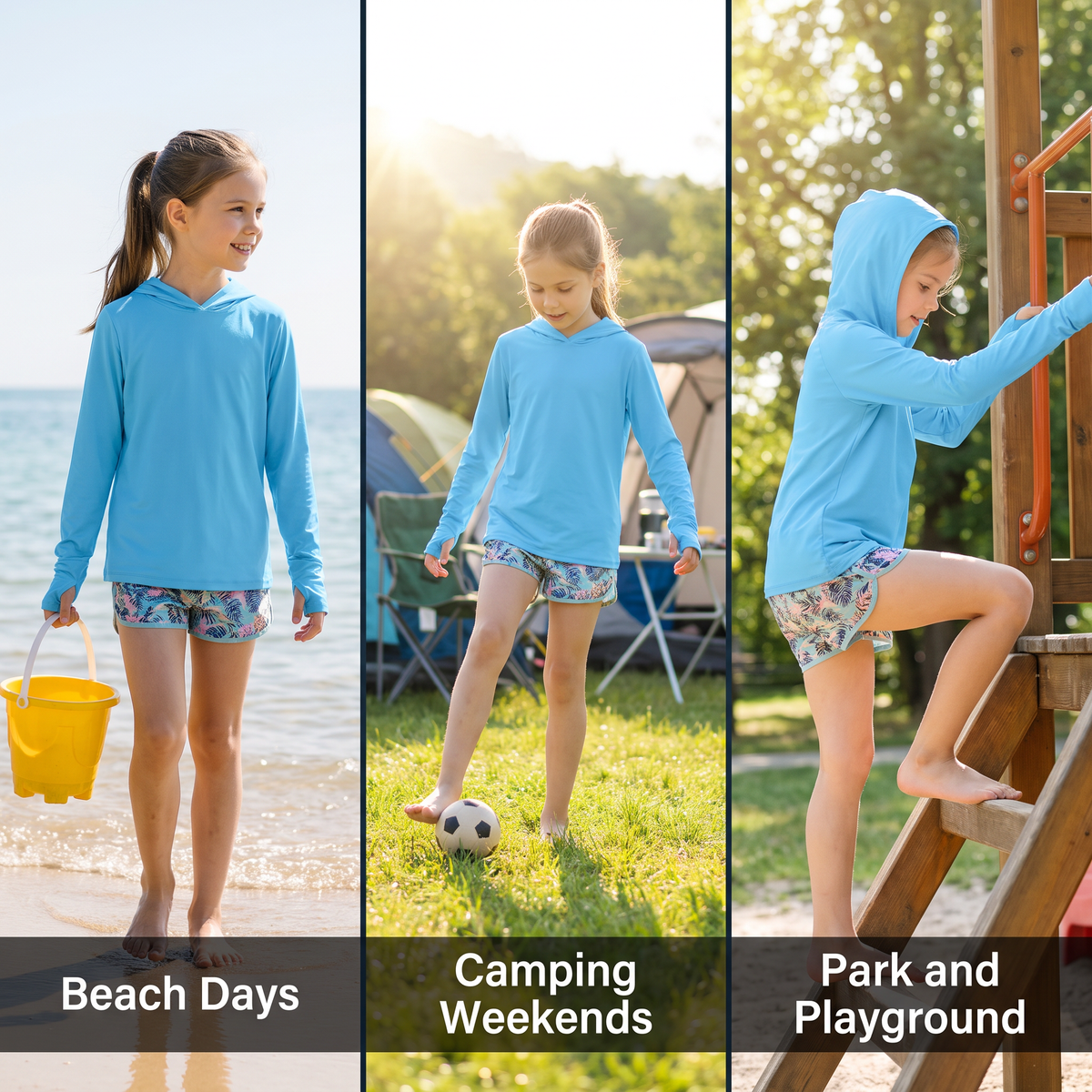 Beach days, camping weekends, park and playground in the Kids' Sun Hoodie