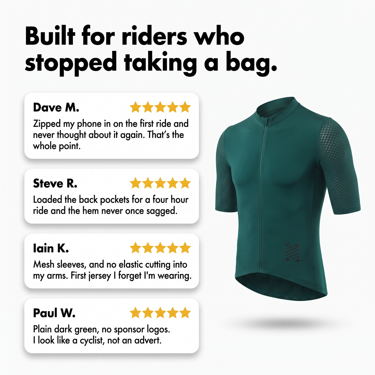 Customer review cards for the cycling jersey