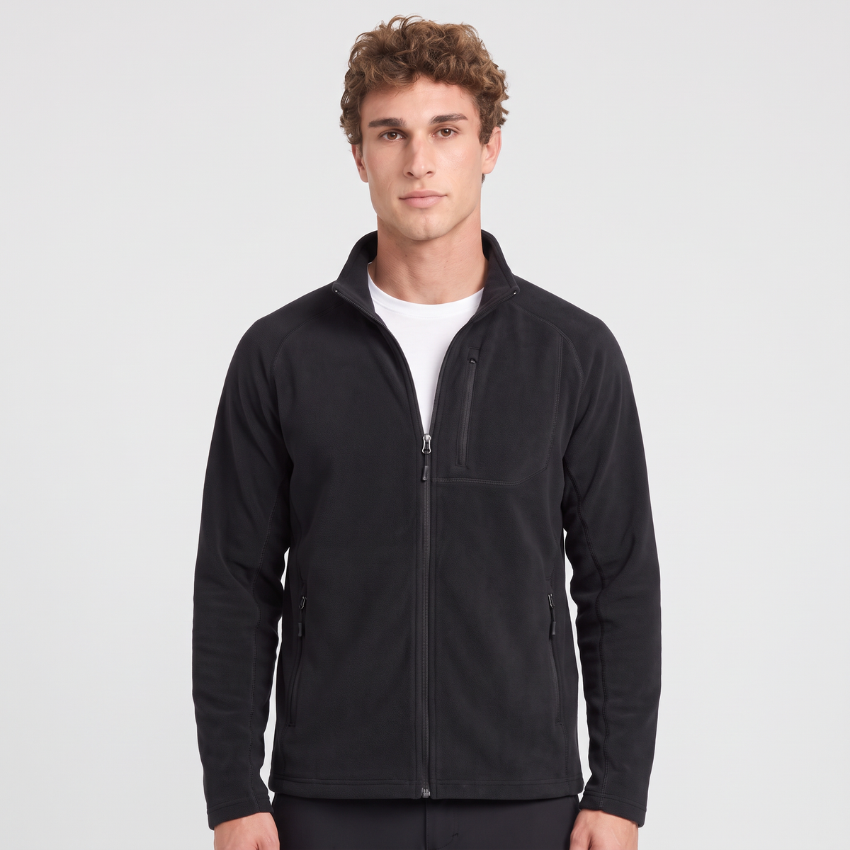 Terrabound Men's Fleece Jacket in Black, worn front view