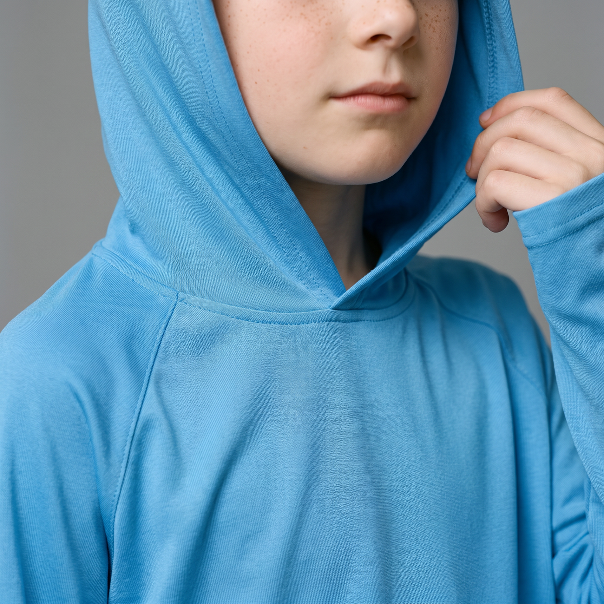 Integral hood detail on the Kids' Sun Hoodie