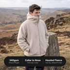 Key specifications, 340gsm fleece with a chimney collar to the nose