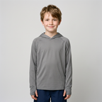 Kids' Sun Hoodie in Dark Grey, front view on a child