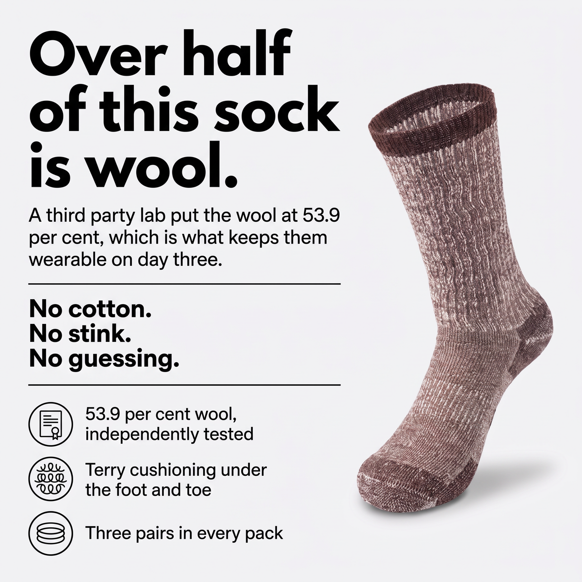 Over half of this sock is wool, feature breakdown