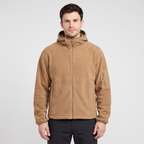 Men's hooded fleece jacket in Khaki worn front view
