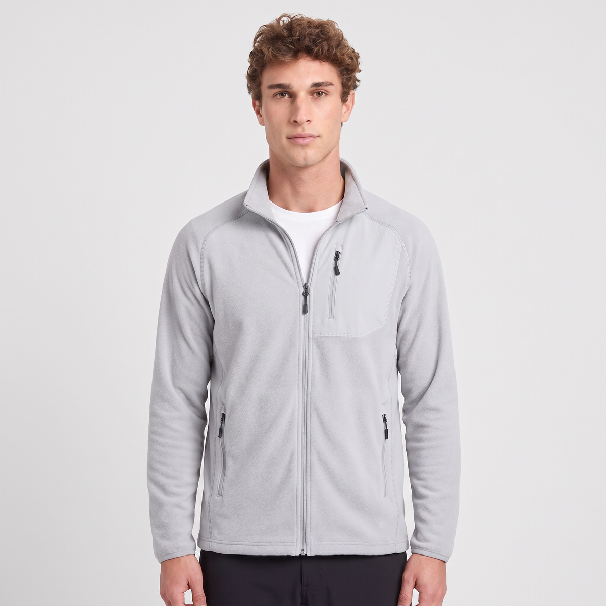 Terrabound Men's Fleece Jacket in Light Grey, worn front view
