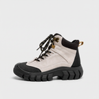Terrabound Women's Walking Boots in Cream, suede ankle boot with black toe rand and chunky grip sole, side view