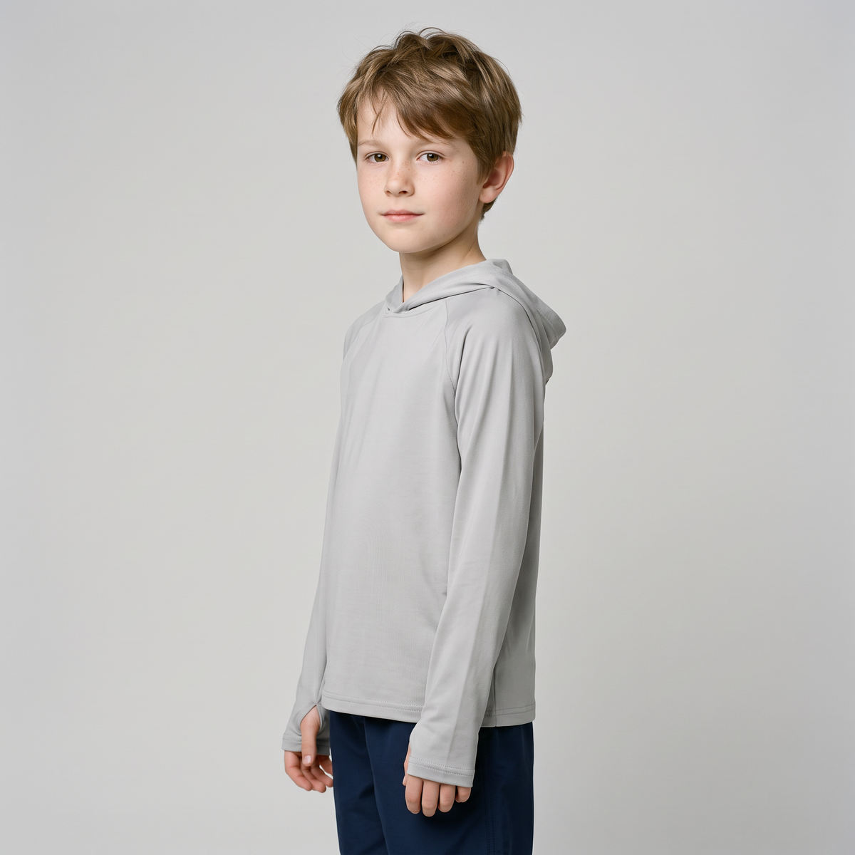 Kids' Sun Hoodie in Light Grey, side view