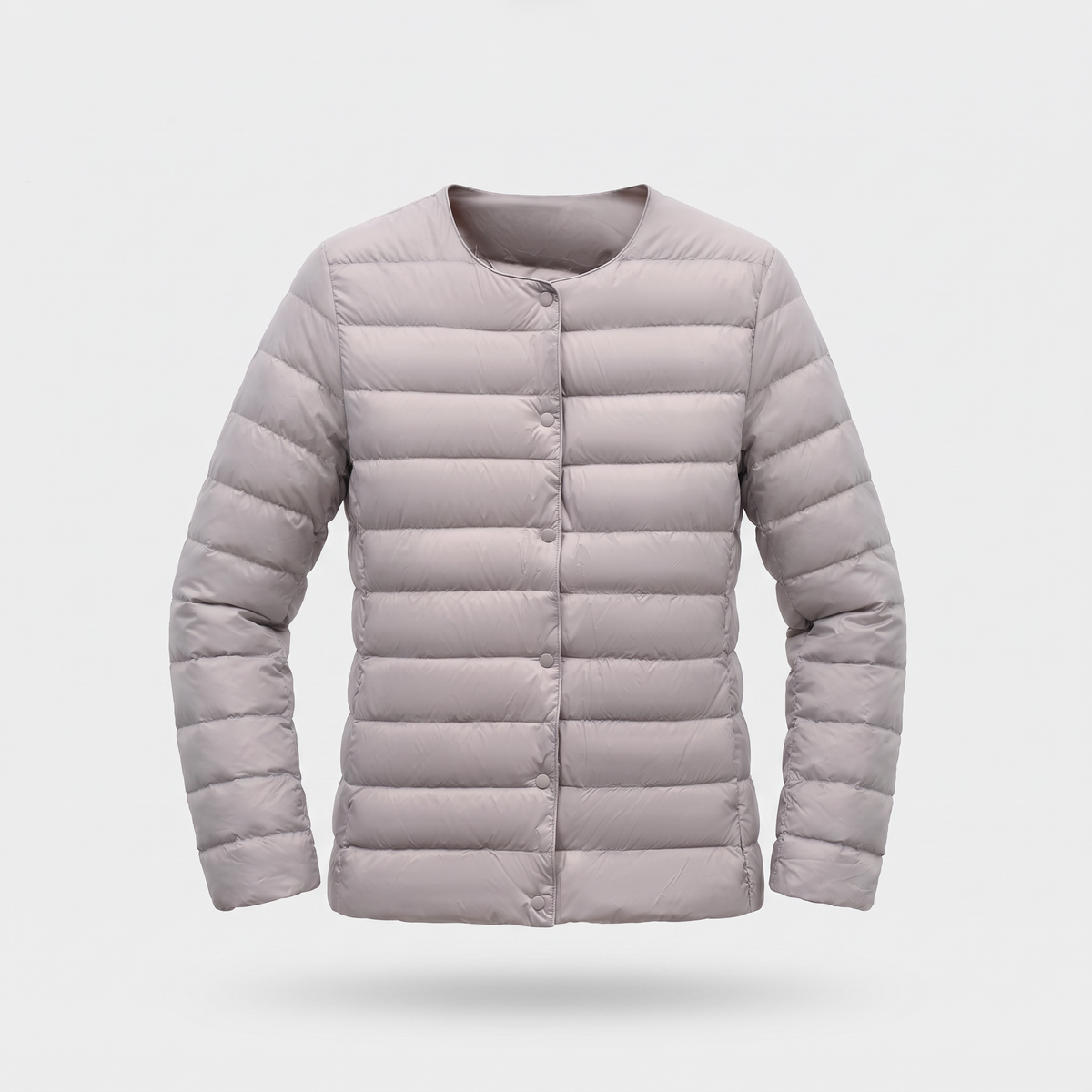 Women's Puffer Jacket in Light Grey, ghost mannequin
