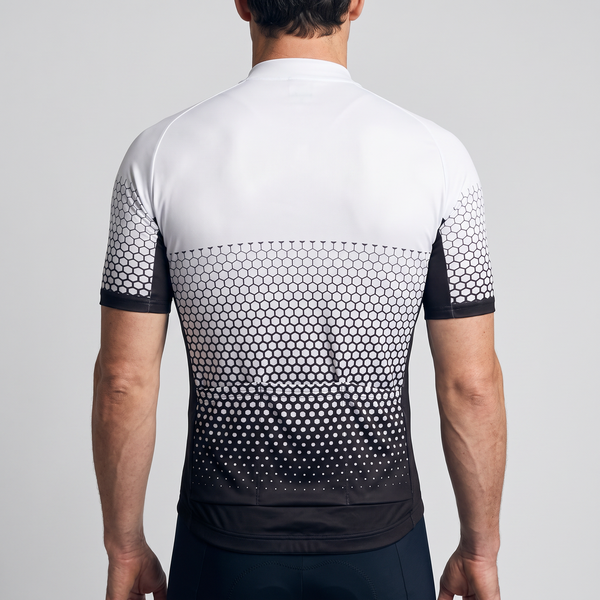 Back view showing the three rear pockets, gripper hem and dropped rear hem