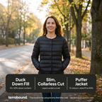 Duck down fill, slim collarless cut, 12 colours: data slide