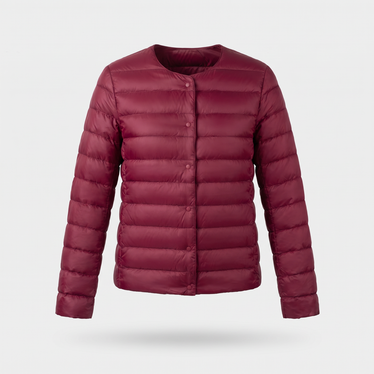 Women's Puffer Jacket in Burgundy, ghost mannequin