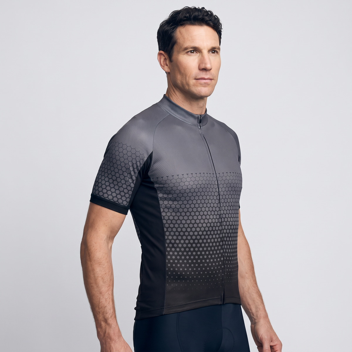 Men's cycling jersey in black, side view