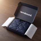 Terrabound Men's Puffer Jacket in Navy folded in a branded mailer box
