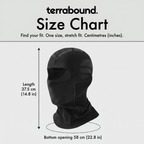 Size chart: one size stretch fit, length 37.5 cm, bottom opening 58 cm