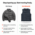 Comparison of a bulky jacket versus the Terrabound down gilet