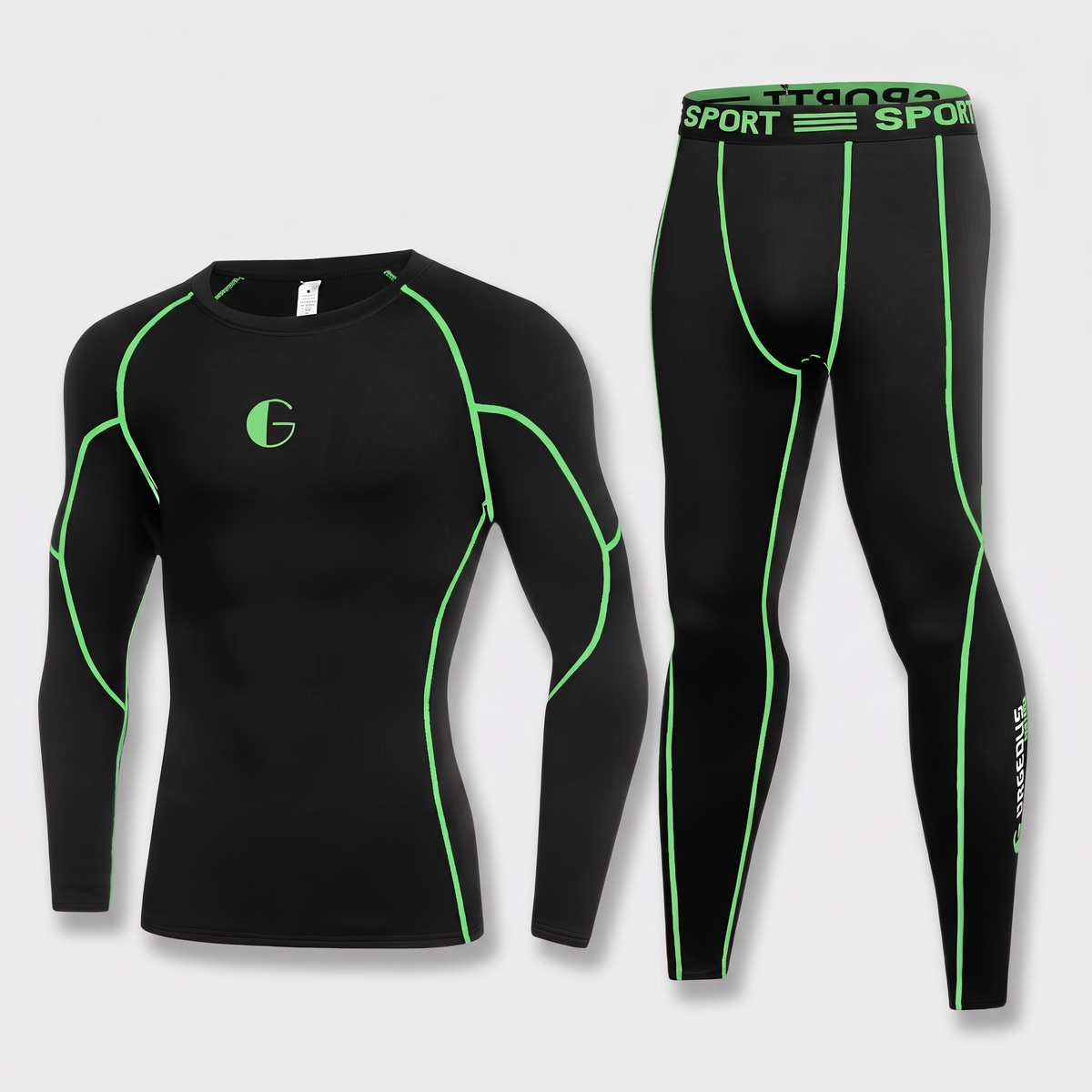 Men's Base Layer Set - Fleece Lined Thermal Top & Tights
