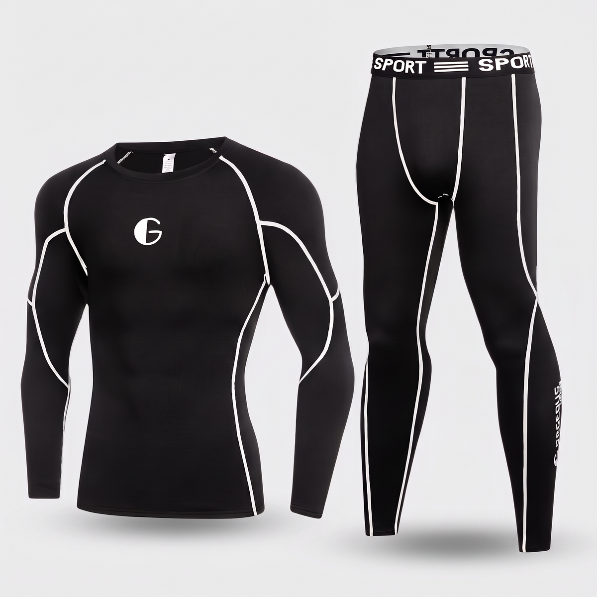 Men's base layer set Black / Grey thermal top and tights