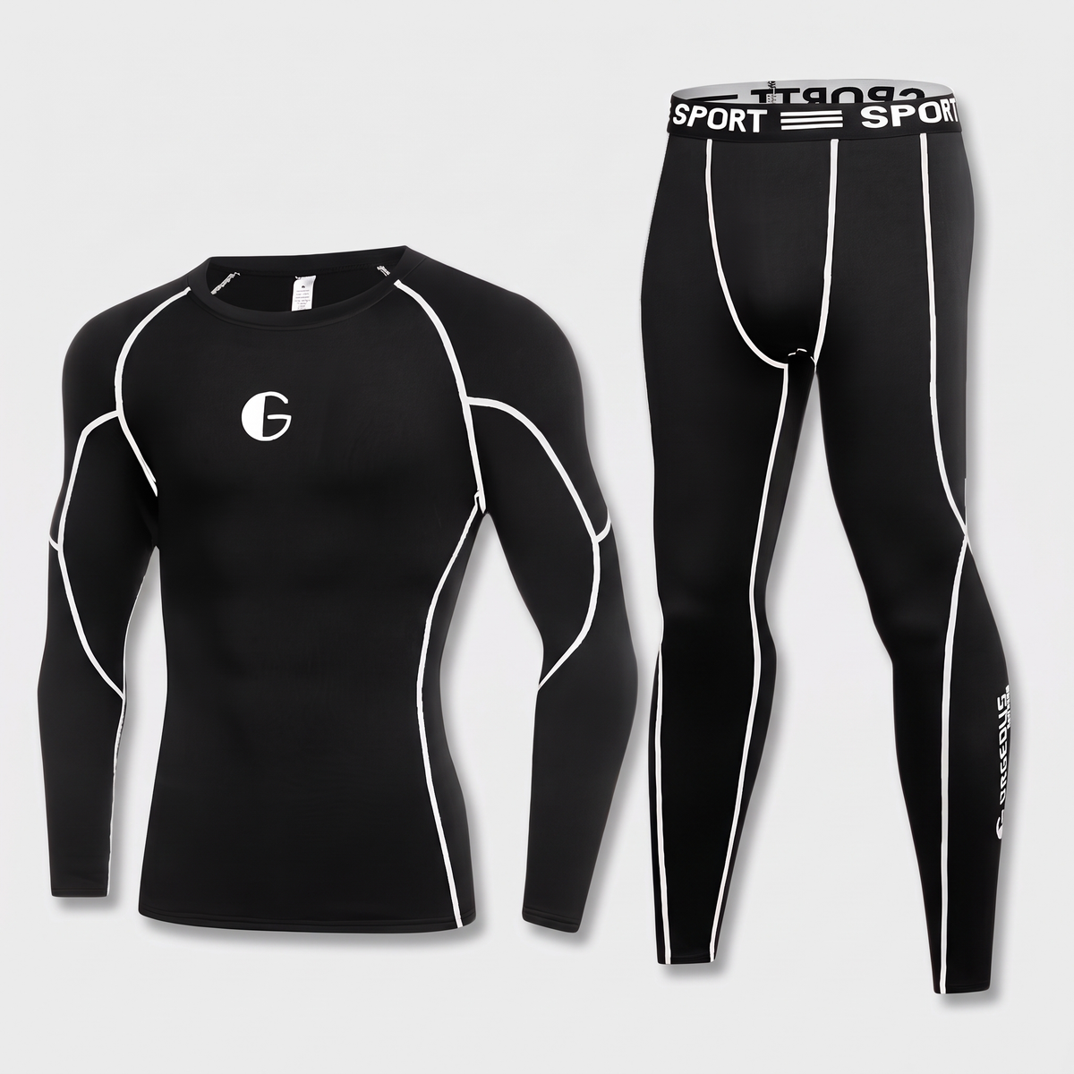 Men's Base Layer Set - Fleece Lined Thermal Top & Tights