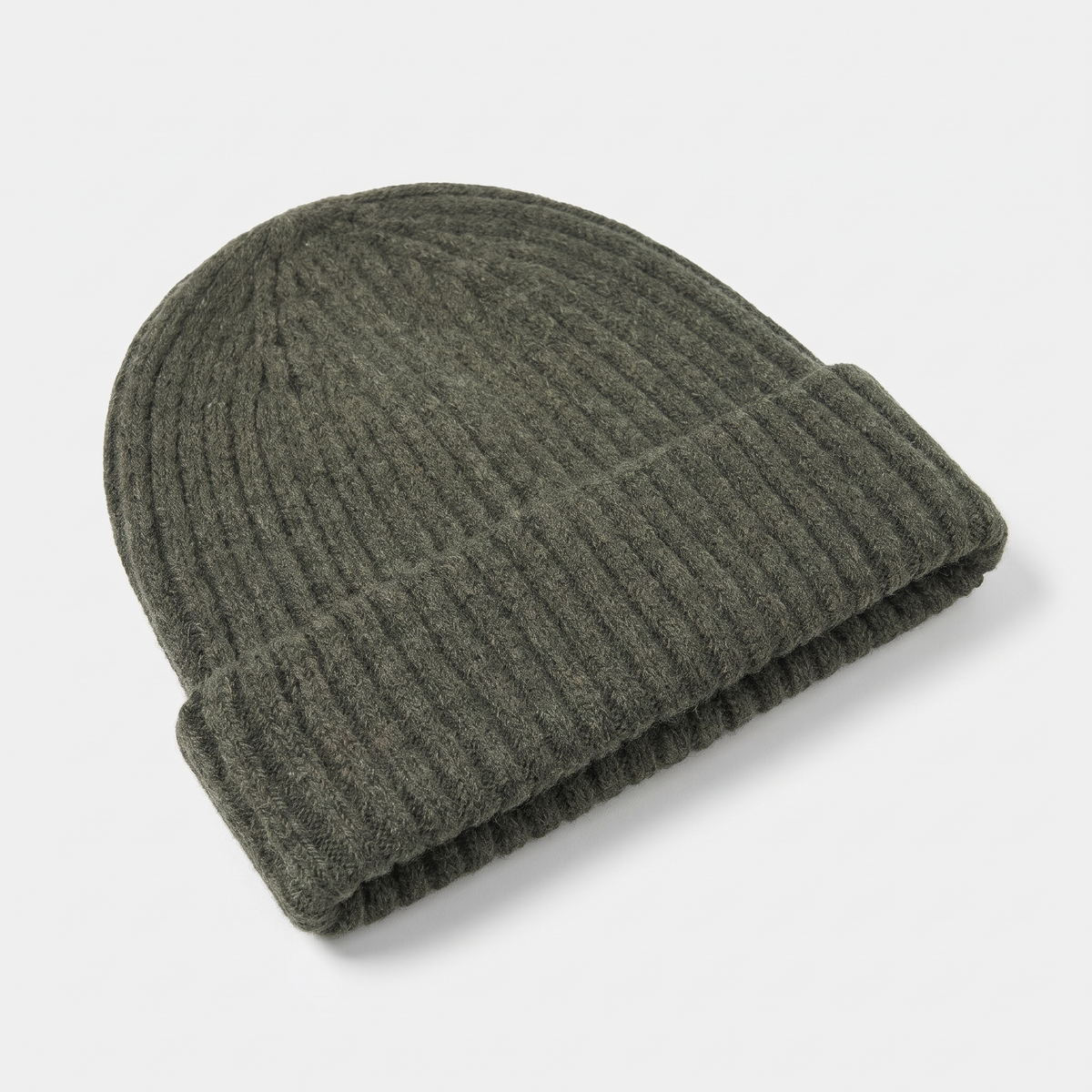 Terrabound Knit Beanie Hat in Army Green - angled view