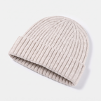 Terrabound Knit Beanie Hat in Beige - angled view