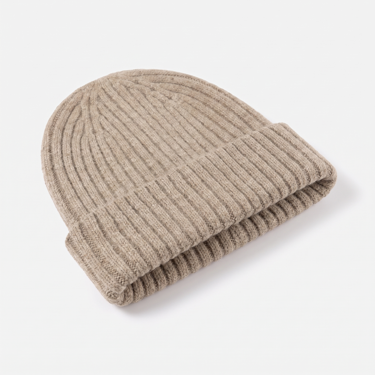 Terrabound Knit Beanie Hat in Khaki - angled view