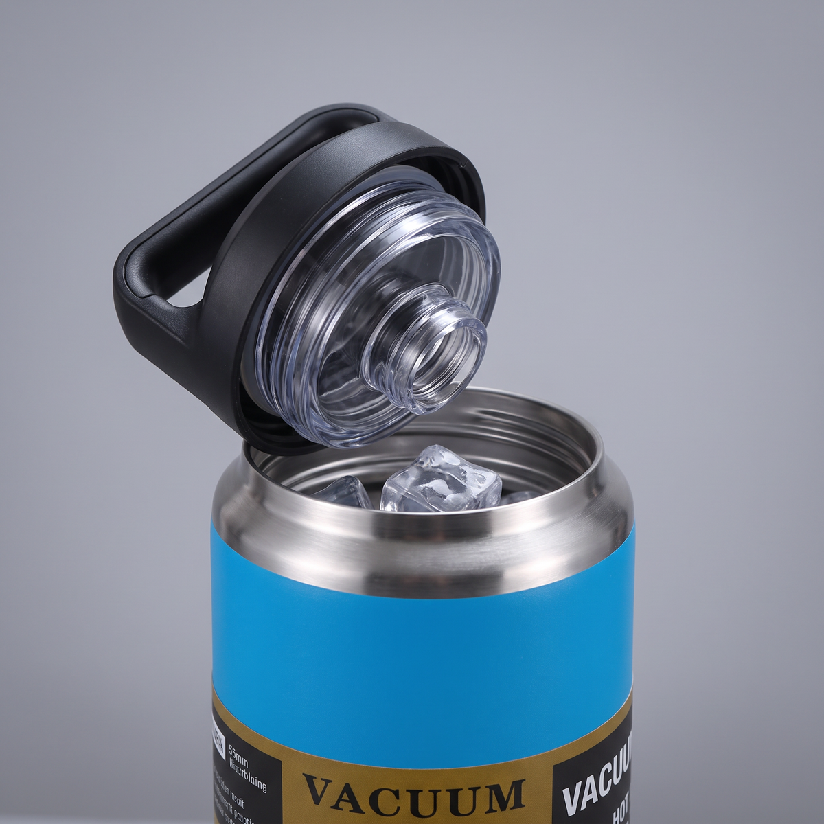 Open lid showing the gasket seal and wide mouth of the Terrabound insulated water bottle
