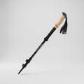 Black trekking pole with cork grip, lever locks and wrist strap