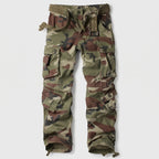 Men's camo cargo trousers in Army Green, front view