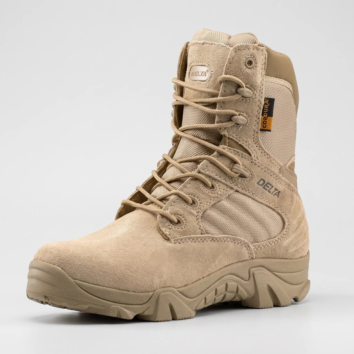 Men's combat boot in Khaki, three-quarter front view