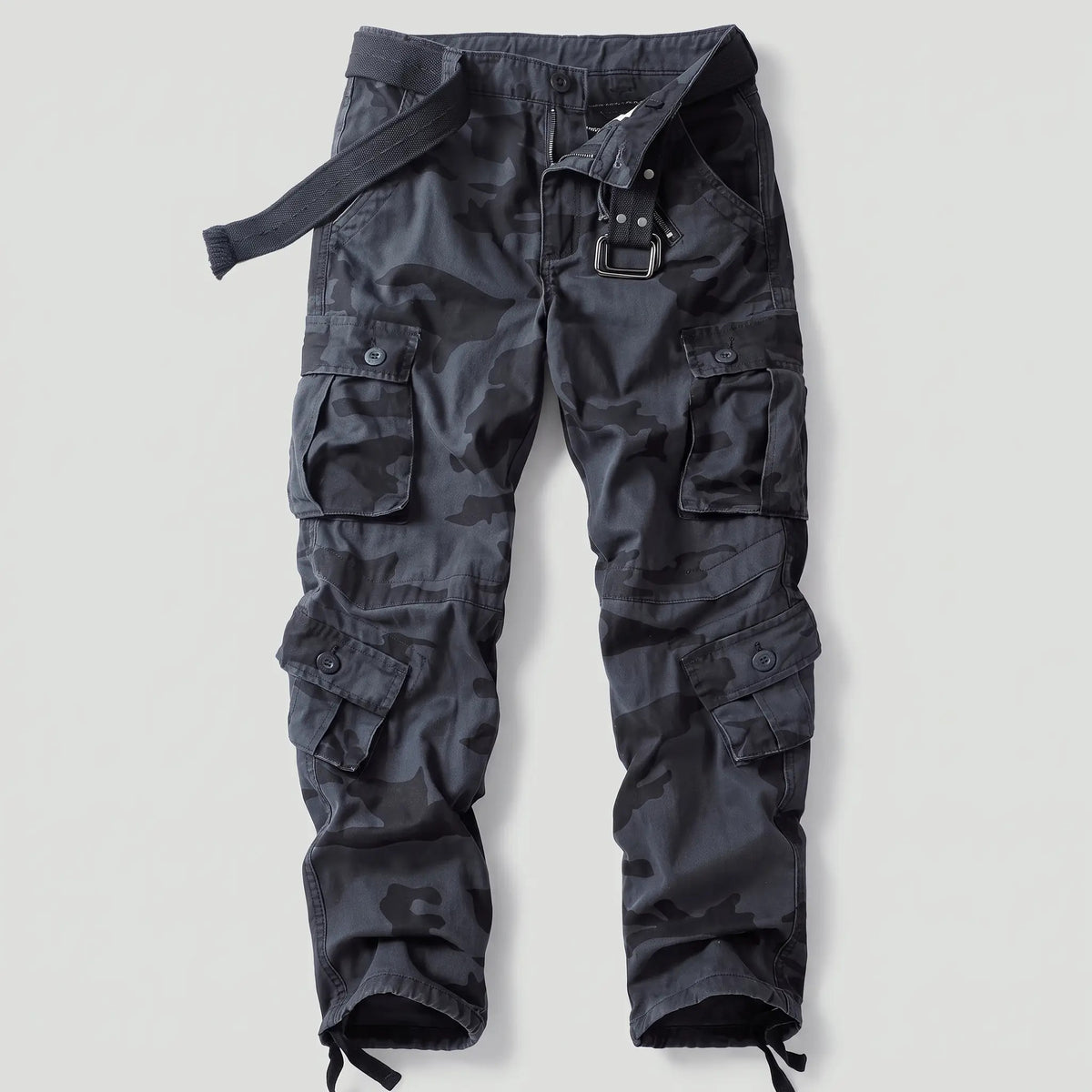 Men's camo cargo trousers in Blue, front view