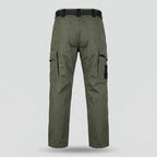 Men's work trousers in Army Green, back view with flapped rear pockets