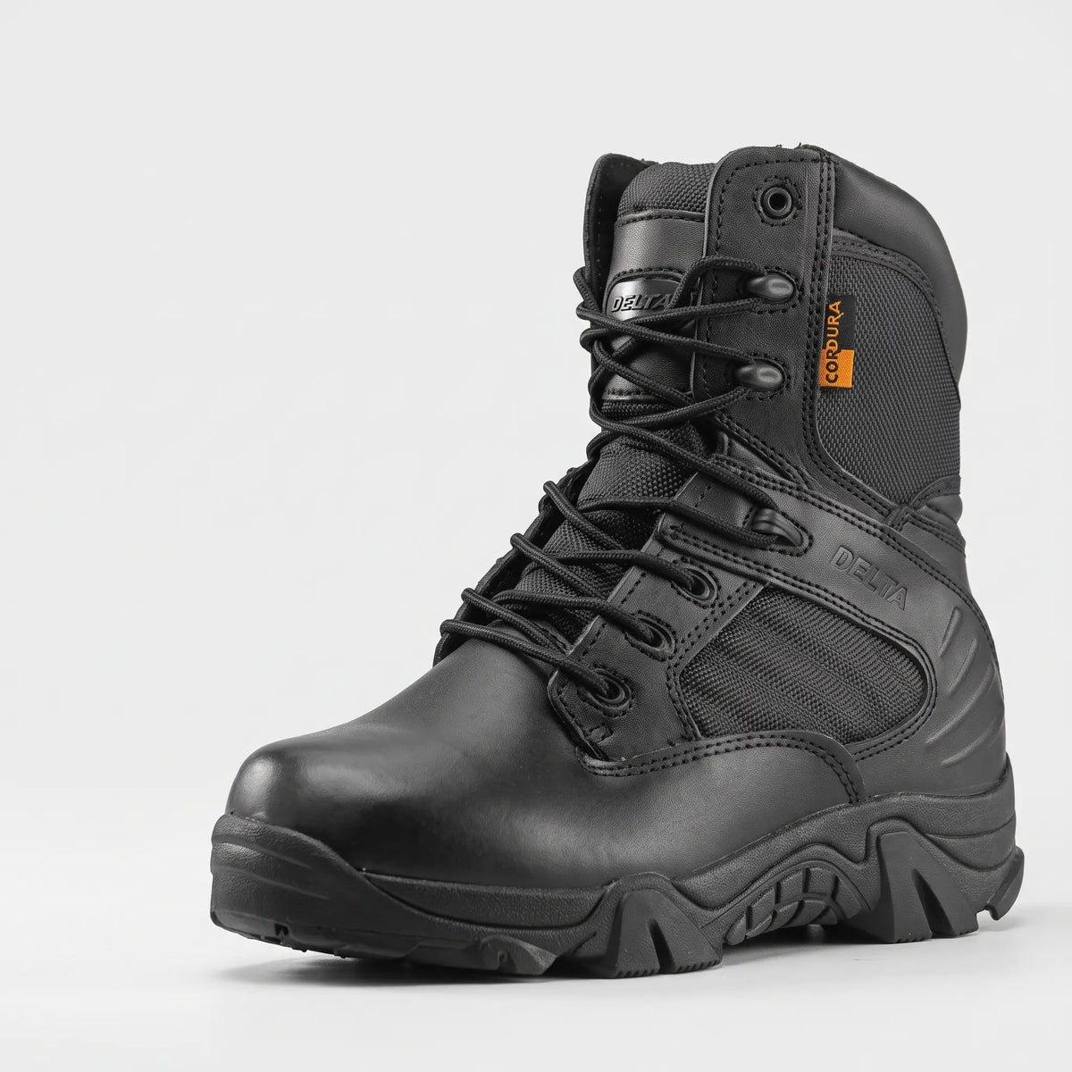 Men's combat boot in Black, three-quarter front view