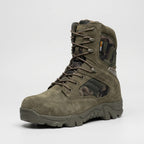 Men's combat boot in Green Camouflage, three-quarter front view