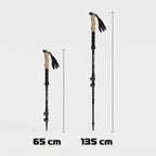 Trekking pole collapsed to 65 cm and extended to 135 cm