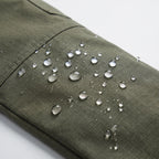 Water beading on the water-repellent ripstop fabric