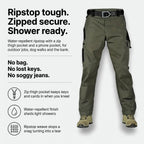 Infographic of the ripstop work trousers features