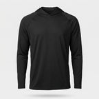 Men's UPF 50+ Sun Hoodie in black - ghost mannequin front view