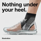 Illustration of the ankle brace inside a see-through shoe with nothing under the heel