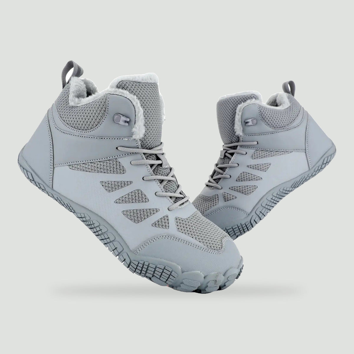Barefoot boots in Grey with fleece collar and wide toe box