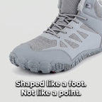 Wide foot-shaped toe box with toe-shaped sole lobes