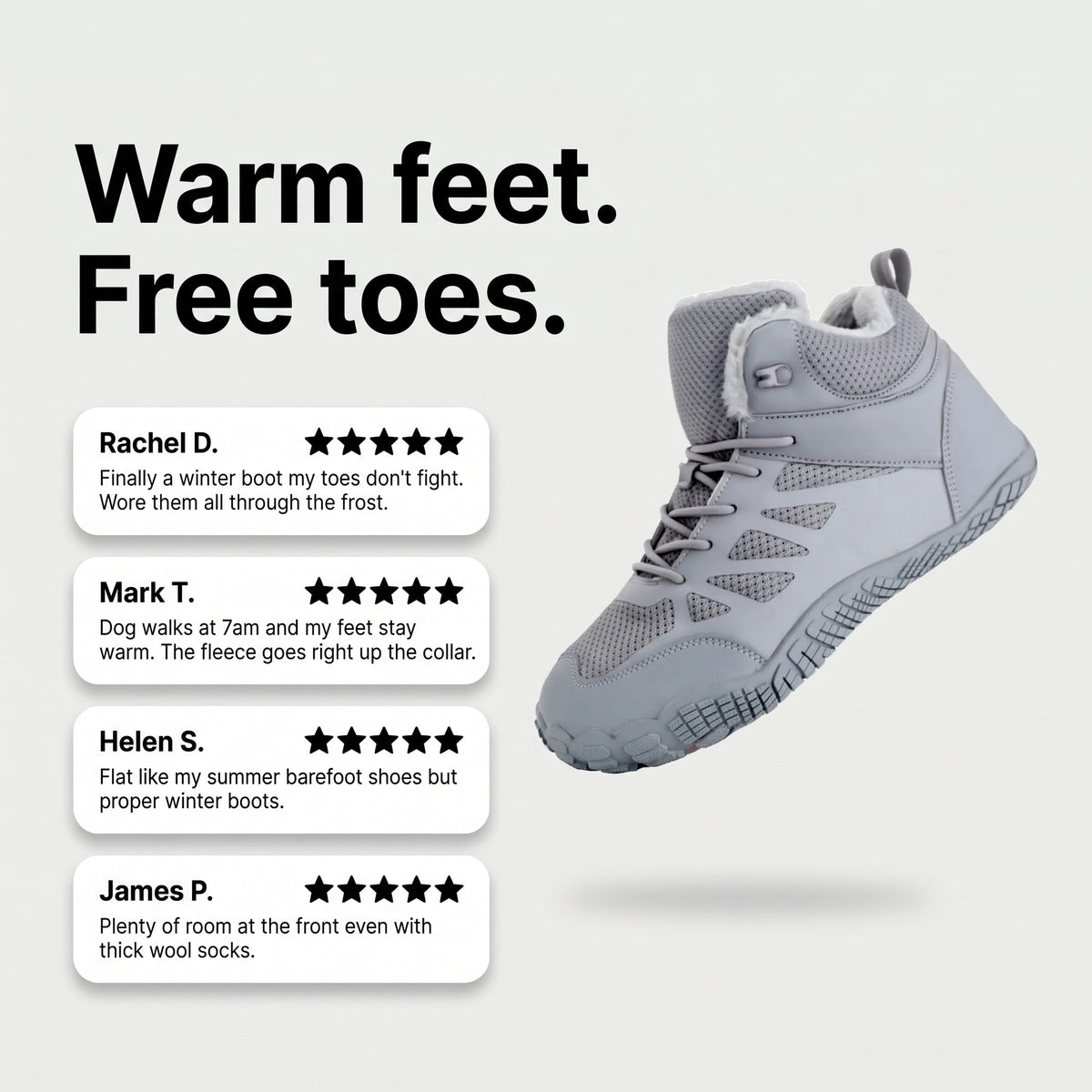 Warm feet, free toes: customer review cards