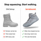 Compared with a narrow raised-heel snow boot