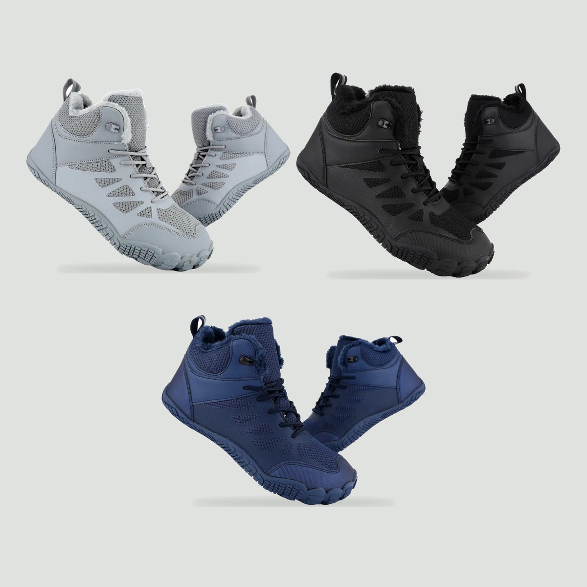Barefoot winter boots in Grey, Black and Navy