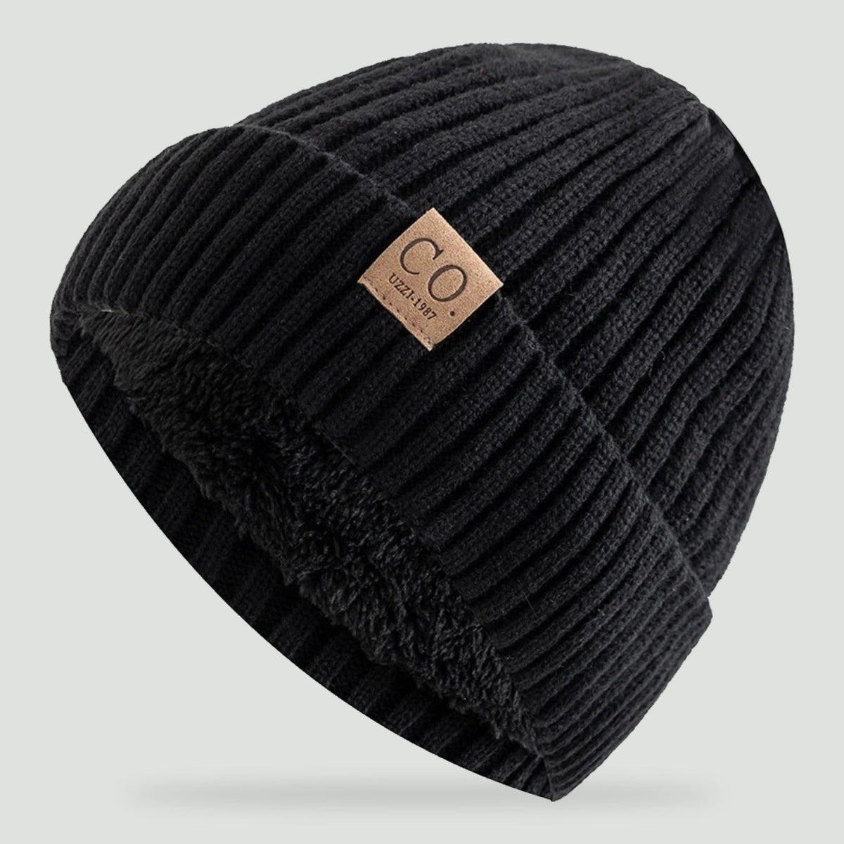 Fleece lined cuffed winter hat in Black