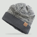 Fleece lined cuffed winter hat in Grey marl knit