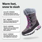 Customer review cards for the women's insulated snow boots