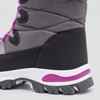 Heel detail of the Grey snow boot showing the stitched lower and cushioned midsole