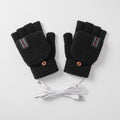 USB heated gloves in Black with the flip-top buttoned back and the USB cable