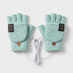 USB heated fingerless gloves in Mint Green