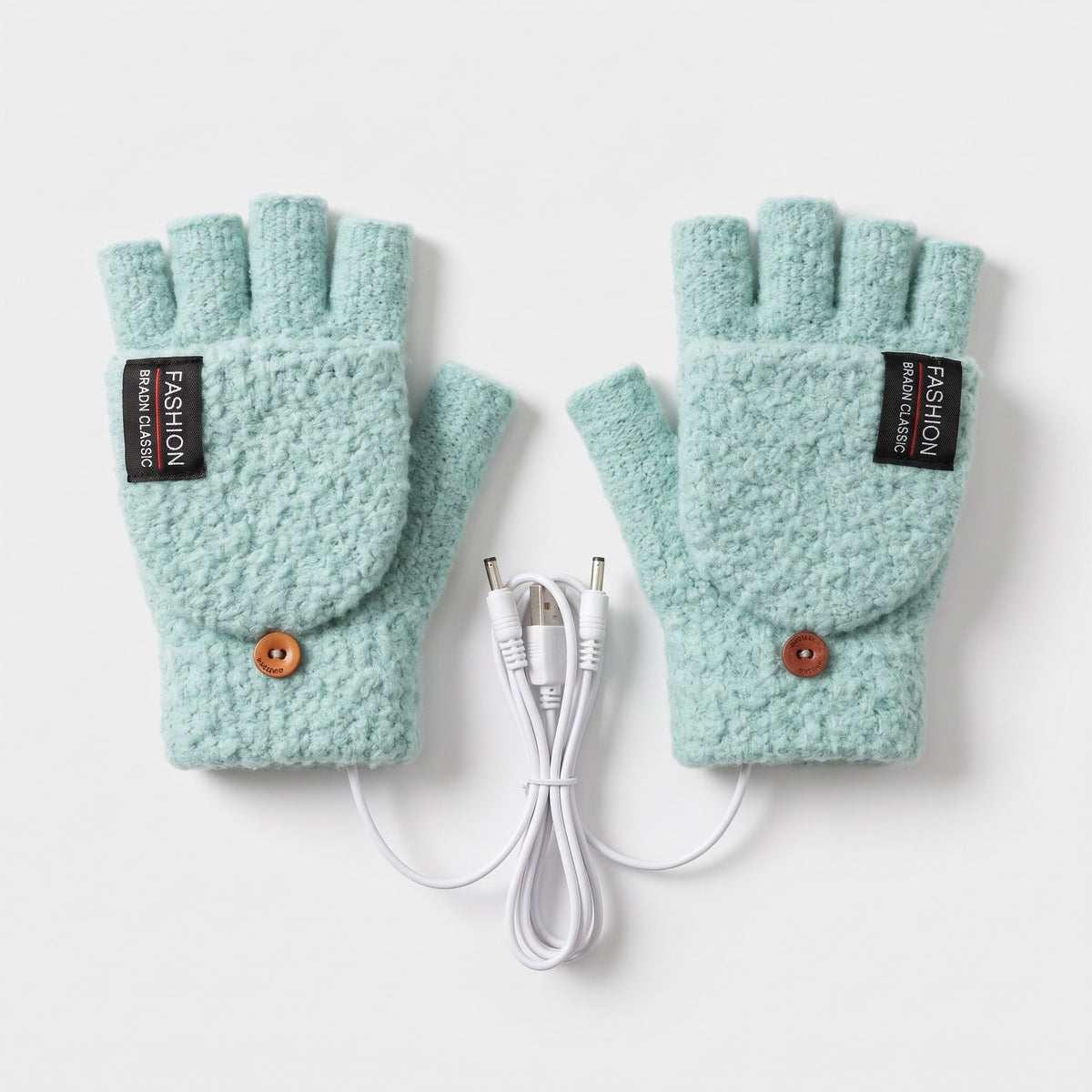 USB heated fingerless gloves in Mint Green